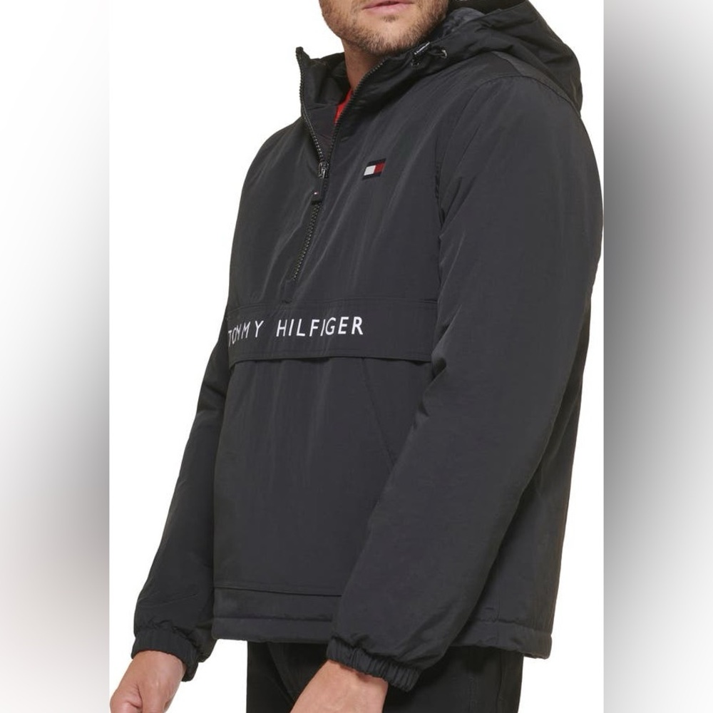 Tommy Hilfiger Navy Anorak Windbreaker Quarter Zip Water/Wind Resistant Sz Lg